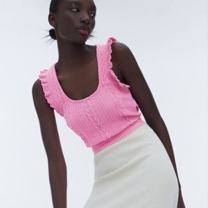 Zara pink ruffled cable knit tank top